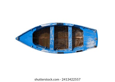 blue wooden fishing boat isolated on a white background, top view  - Powered by Shutterstock