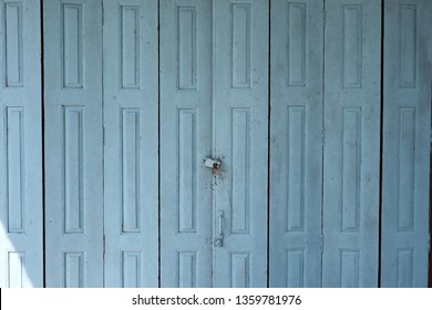 Blue Wooden Folding Door Or Accordion Door With Old Paint