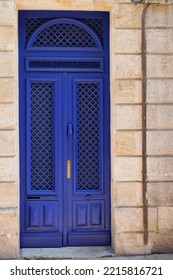 Blue Wooden Front Door Of Street Restored House Entrance Dark Classic Gate