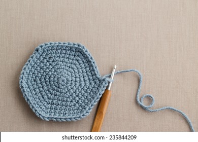 Blue Wool With Crochet Hook