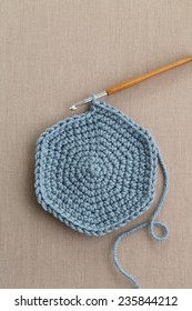 Blue Wool With Crochet Hook