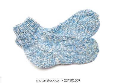 Blue Wool Socks Isolated On White