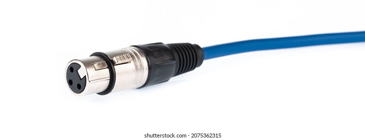 Blue of XLR microphone cable isolated on white background