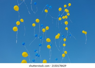 Blue And Yellow Balloons In The Blue Sky	