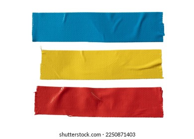 Blue, yellow and red cloth tape on white background with clipping path