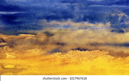 Blue And Yellow Watercolor Background, Formal Image