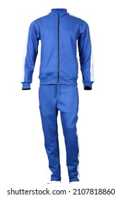 Blue zipper tracksuit with white side stripe 