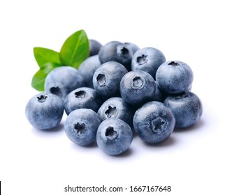 Blueberries with leaves isolated on white backgrounds.