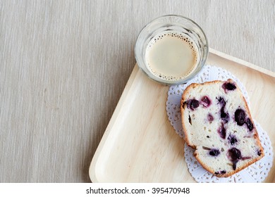 Blueberry Bread On Wood Plate