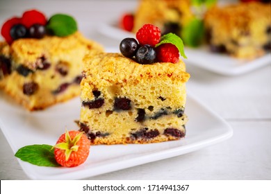 Blueberry Coffee Cake Cut Into Squares Portion.