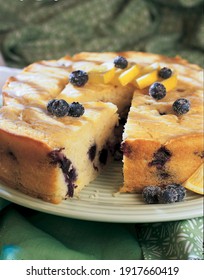 Blueberry Coffee Cake On Light Green Platter