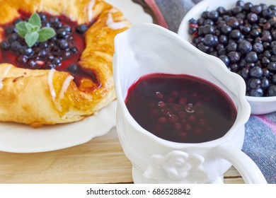 Blueberry Compote With Puff Pastry Pie In Background