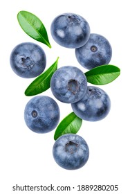 Blueberry isolated on white background. Blueberry half macro studio photo. Blueberry with leaves. With clipping path
