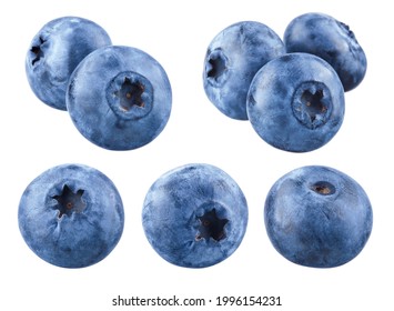 Blueberry isolated. One, two, three blueberries on white. Bluberry set.