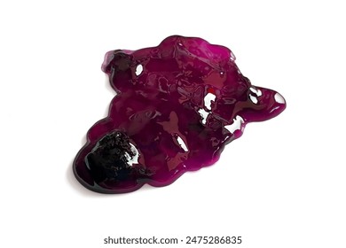 Blueberry jam sauce spots, drops and lines isolated on white background. Abstract pattern of blueberries purple jam splash. Bilberry And Raspberry Jelly jam splash isolated.