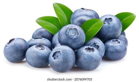 Blueberry. Blueberry with leaves isolated on white background. Blueberry clipping path. - Shutterstock ID 2076099703