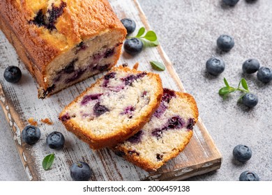 Blueberry loaf pound cake with fresh blueberries - Shutterstock ID 2006459138
