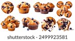 Blueberry muffin muffins on transparent background isolated. Many assorted different design angles. Mockup template for artwork