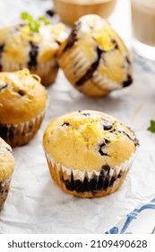 Blueberry Muffins With Fresh Berries And Blueberry Preserves