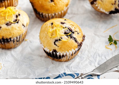 Blueberry Muffins With Fresh Berries And Blueberry Preserves