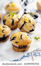 Blueberry Muffins With Fresh Berries And Blueberry Preserves