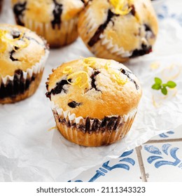 Blueberry Muffins With Fresh Berries And Blueberry Preserves