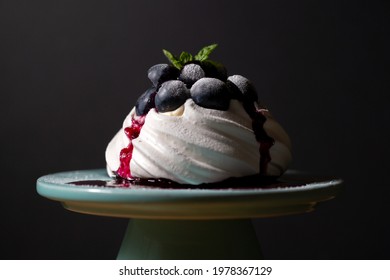 Blueberry Pavlova With Blueberry Coulis