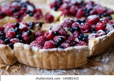 blueberry pie with raspberries, food close up