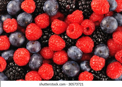 Blueberry, Raspberry And Blackberry Patterned Background Material.