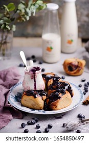 Blueberry Scone  With Cinnamon Cream Cheese Glaze.selective Focus