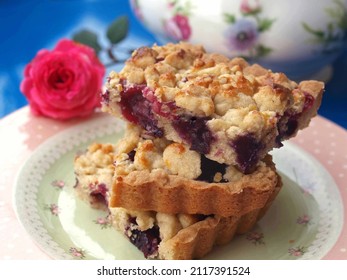 Blueberry Shortbread Bars On A Plate        