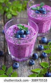 Blueberry Smoothie With Chia Seeds And Fresh Berry