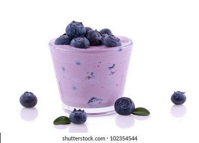 Blueberry Smoothie Close Up. Isolated On White Background