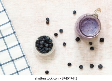 Blueberry Smoothie With Fresh Blueberries From Above