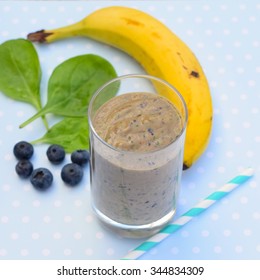 Blueberry Smoothie With Spinach, Banana And Avocado 