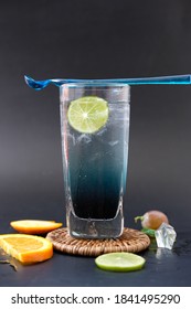 Blueberry With Sparkling Water Isolated On Table Background