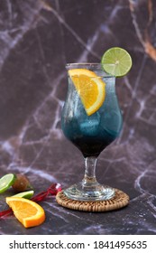 Blueberry With Sparkling Water Isolated On Table Background