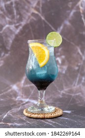 Blueberry With Sparkling Water Isolated On Table Background