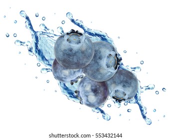 Blueberry Splash Water Isolated On White