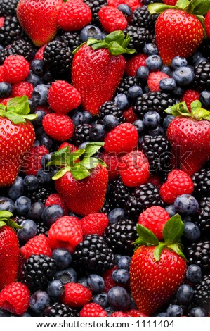 Blueberry, strawberry, raspberry and blackberry patterned background material.