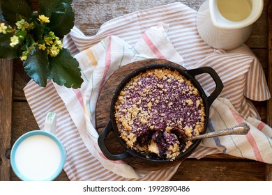 Blueberry Streusel Pie On Wooden Background