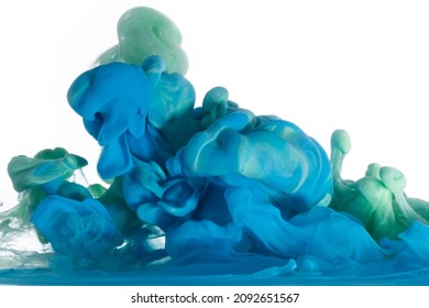 Blau-grüner Hintergrund, Abstraktion, Makrofotografie auf Abstraktion, Tinte auf Wasser