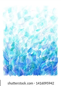 Blue-green Pencil Sketch Abstract Background With Crosshatch Strokes In Kid Drawing Scribble Style 
