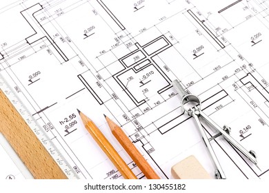 Engineers Drawing Different Details Top View Stock Photo 1171596364 ...