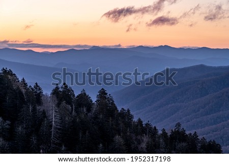 The Blueridge Mountains of North Carolina at Sunrise from Newfound Gap. 