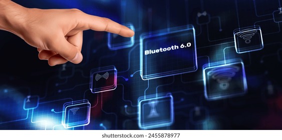 Bluetooth 6. New communication standard. High speed data transfer. Technology concept.