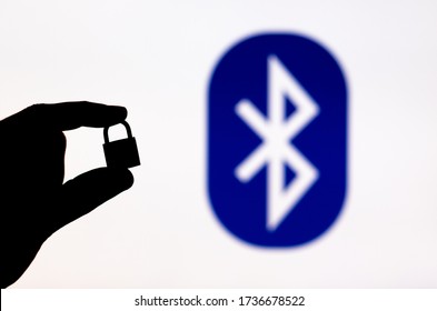 Bluetooth Security. Logo With A Locked Padlock By Its Side