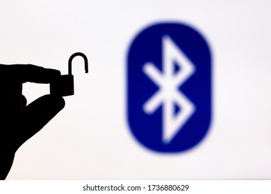 Bluetooth Security. Logo With An Unlocked Padlock By Its Side