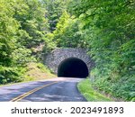 Bluff Mountain Tunnel on Blue Ridge Parkway. The only tunnel on the Blue Ridge Parkway in Virginia. The other 25 are in North Carolina. The vehicle tunnels were constructed by CCC to reduce scaring.