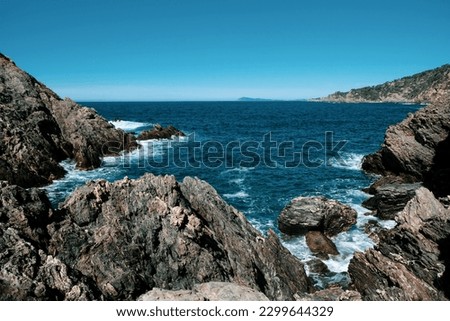 Bluff and sea. Porquerolles Island. France. South side. Famous place. Copy space.